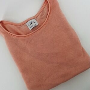 ZARA‎ Men's Textured Mesh T-Shirt Size M Pink Coral Lightweight Semi-Sheer